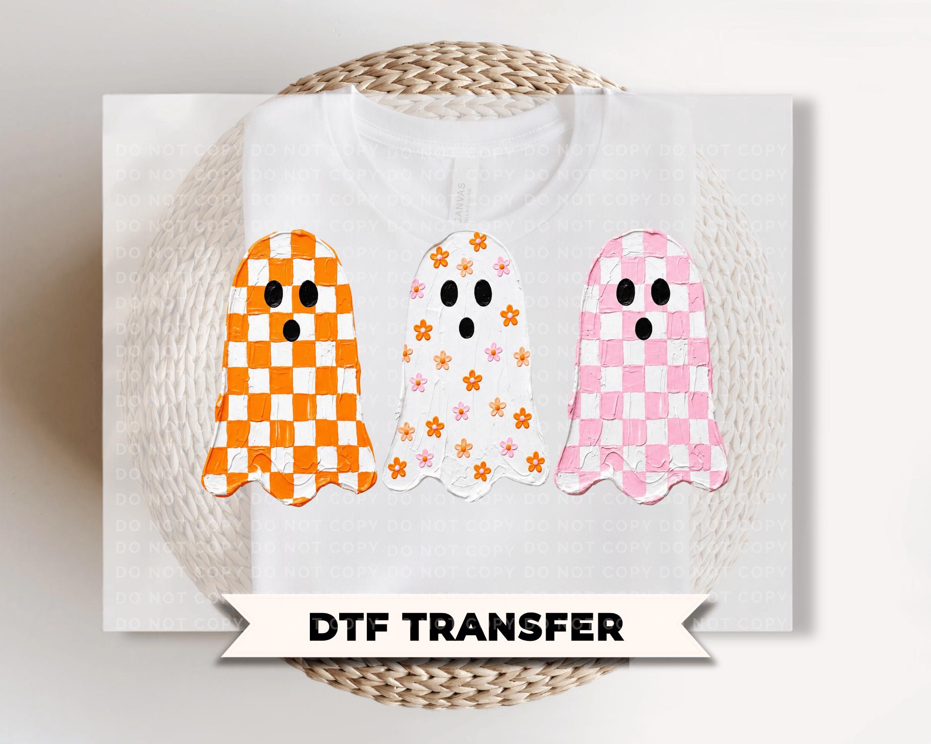 Cute Ghost Halloween DTF Transfers, Ready to Press, Checkered Ghost Shirt Design