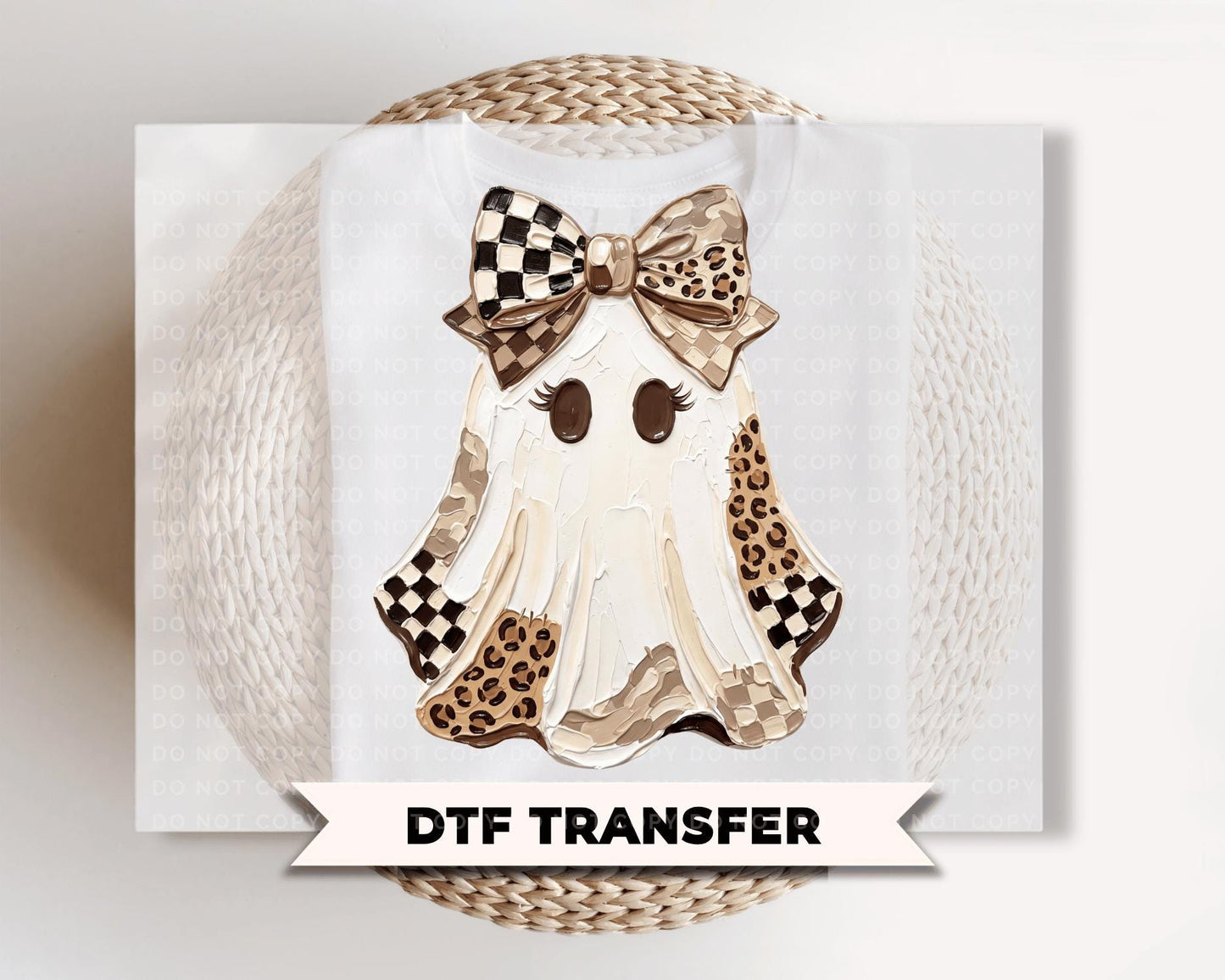 Brushstroke Ghost DTF Transfers, Patchwork Coquette, Ready to Press, Halloween Shirt Design