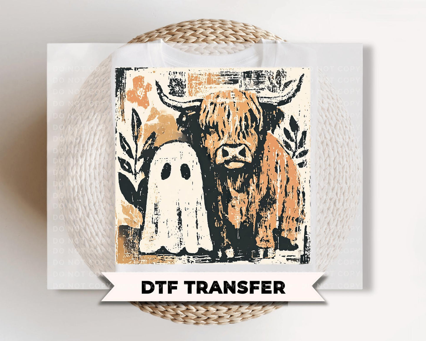 Halloween Highland Cow DTF Transfers, Ready to Press, Ghost Cow Fall Shirt Design