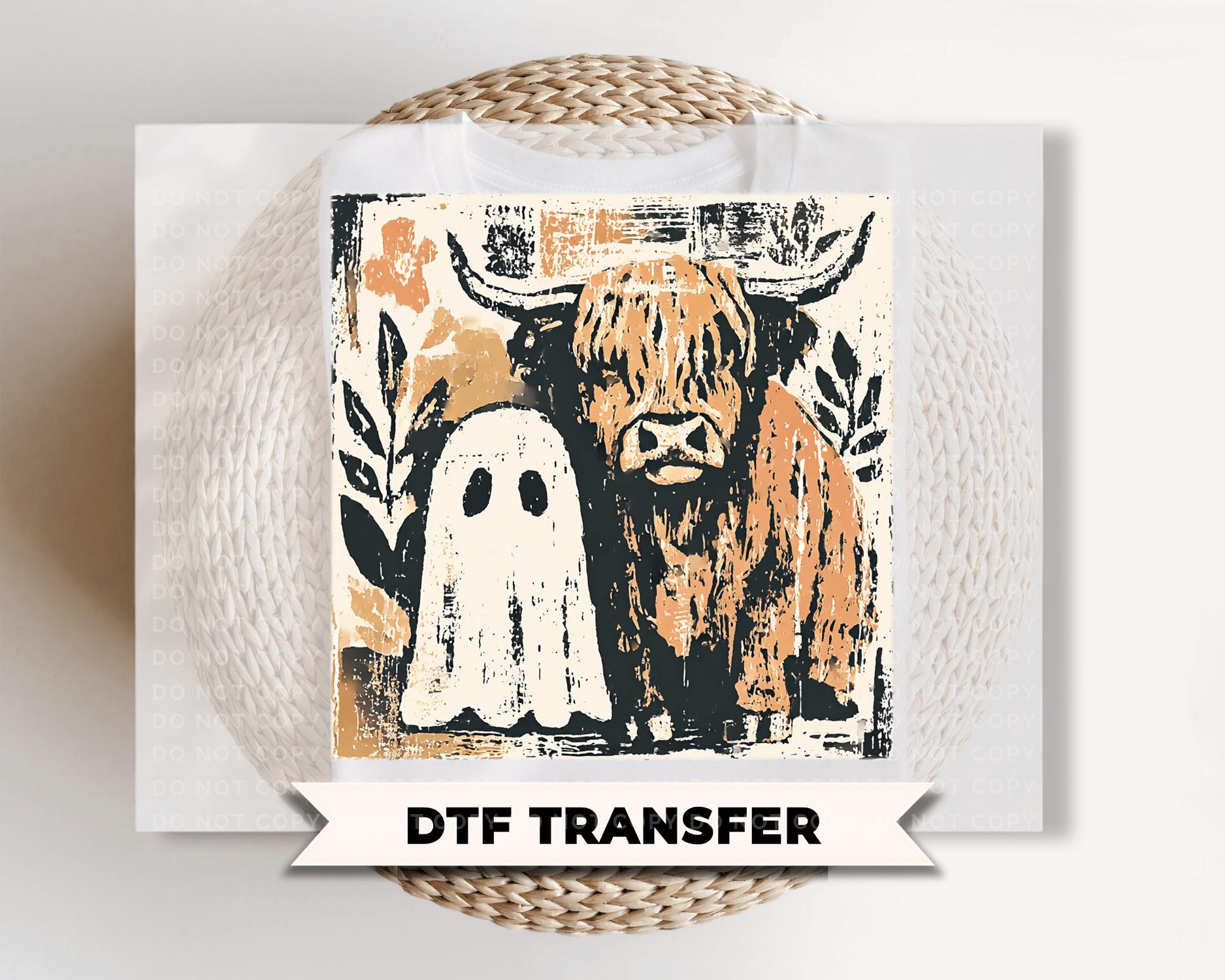 Halloween Highland Cow DTF Transfers, Ready to Press, Ghost Cow Fall Shirt Design