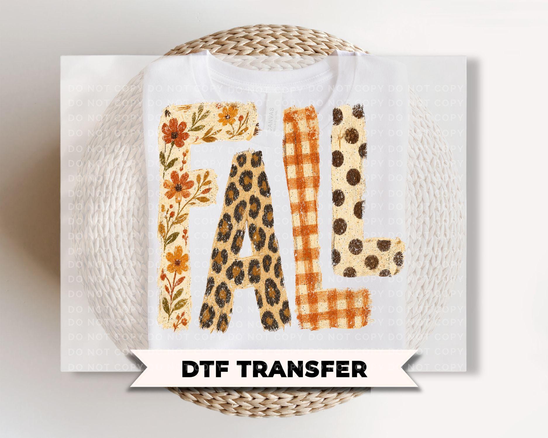 Fall DTF Transfers, Leopard Floral Checkered, Ready to Press Halloween Shirt Design