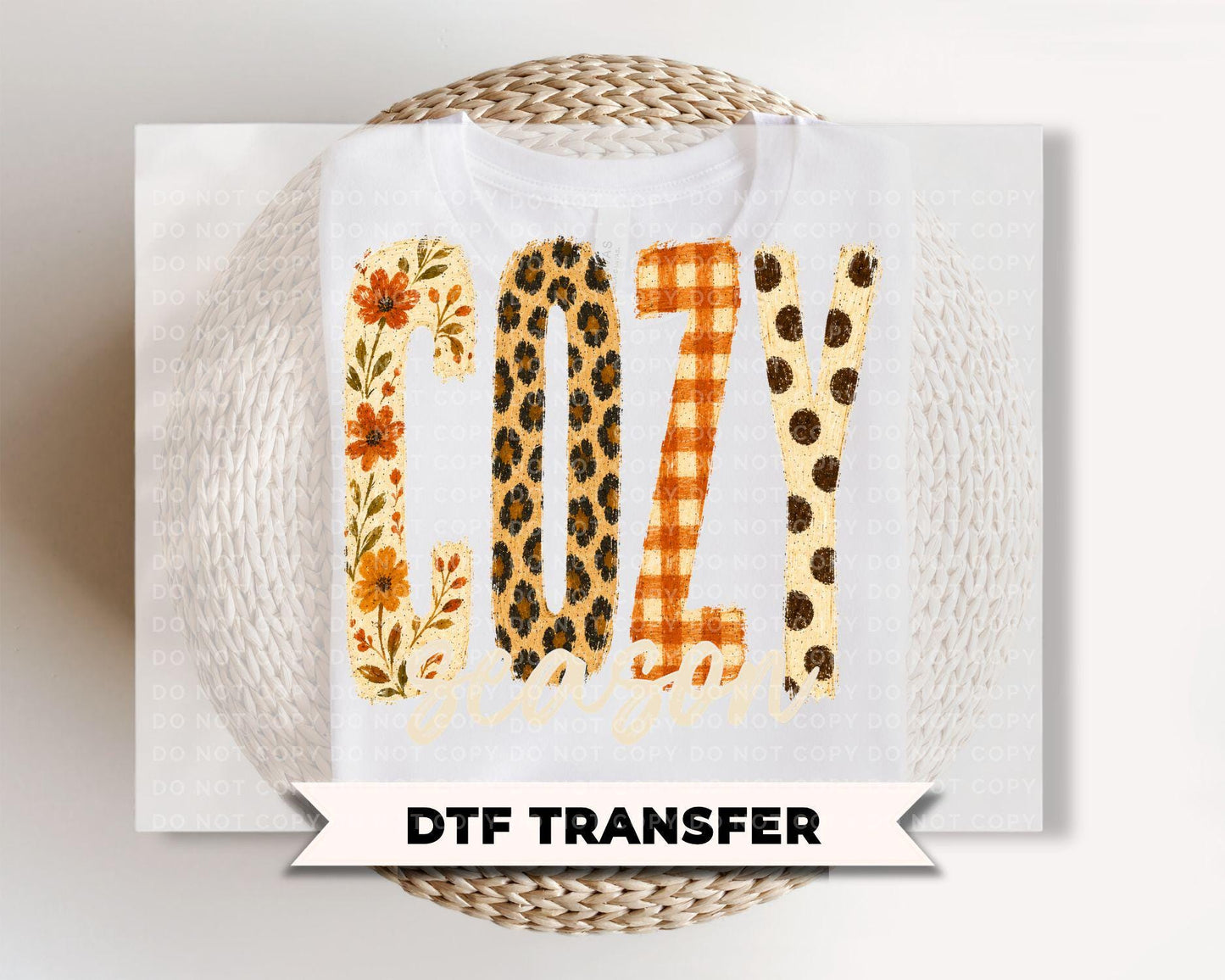 Cozy Fall DTF Transfers, Leopard Floral Checkered, Ready to Press Halloween Shirt Design