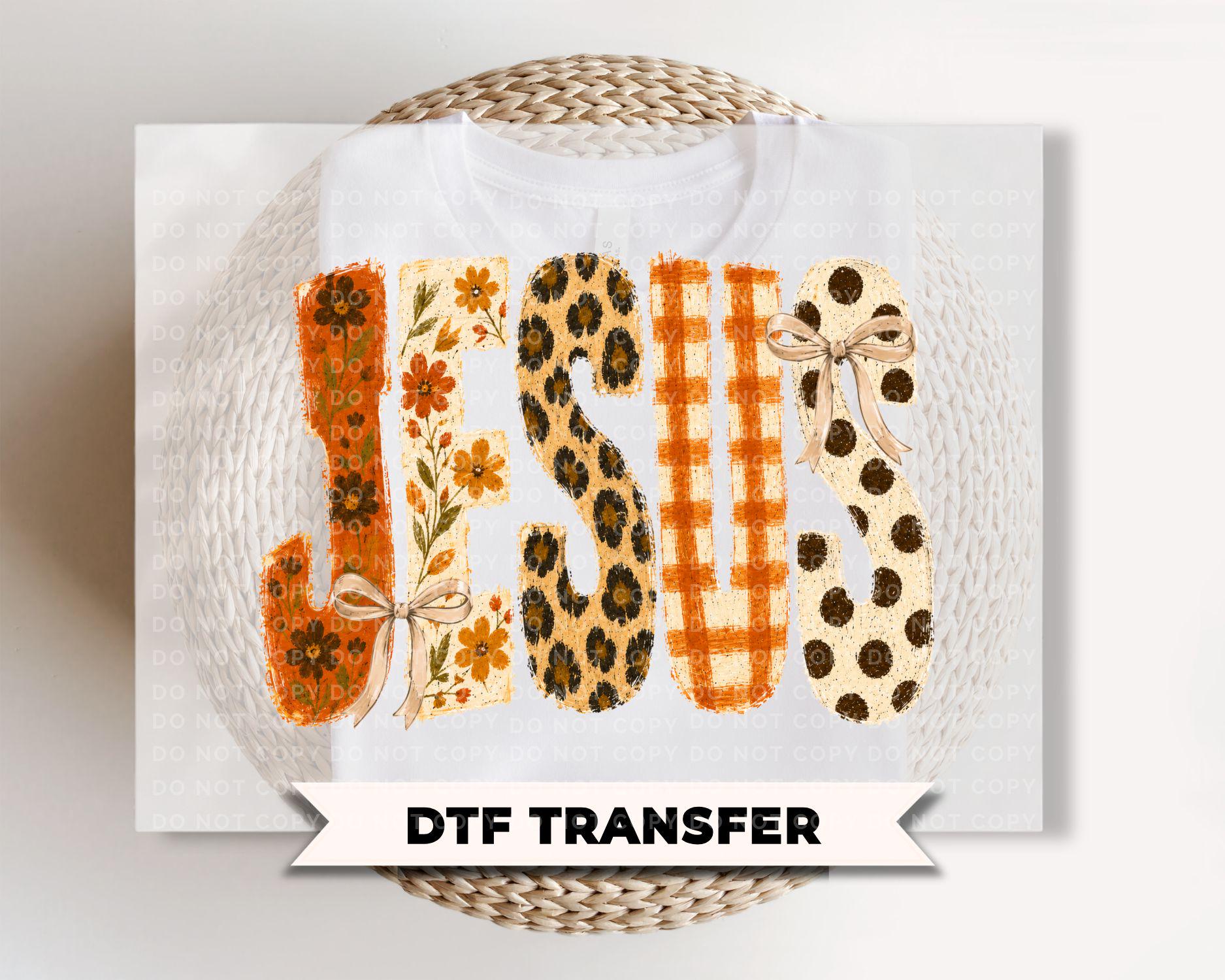 Jesus Fall DTF Transfers, Floral Leopard Checkered Boo, Ready to Press Fall Trendy Autumn Shirt Design