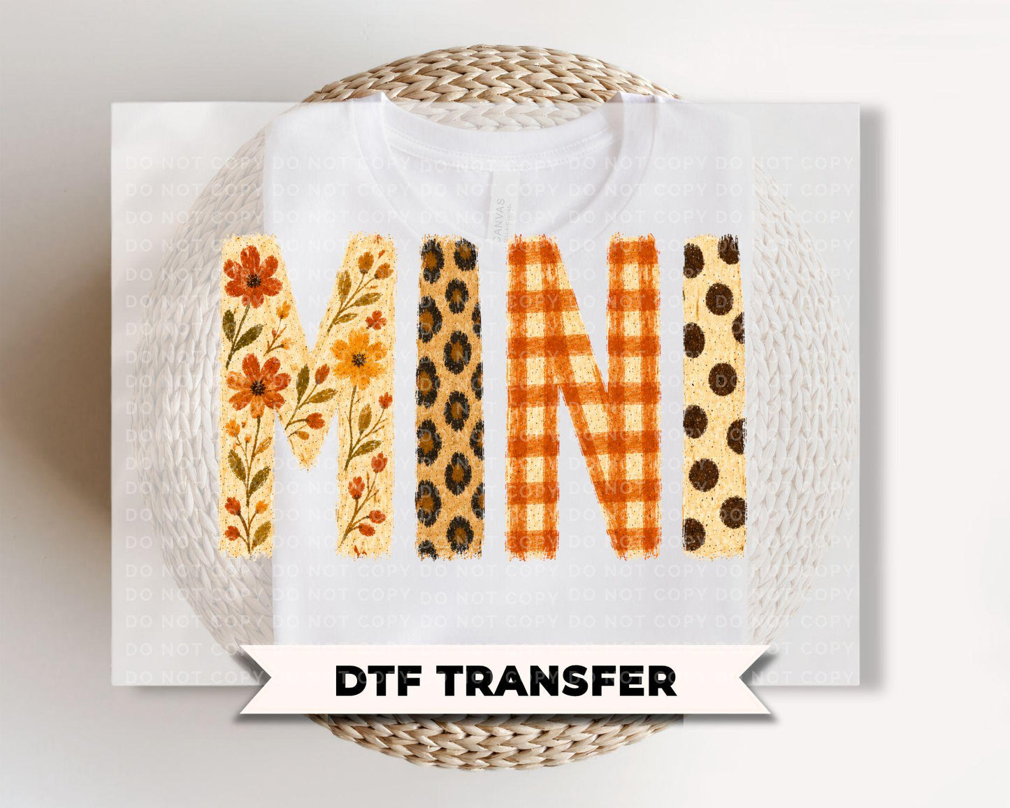 Mini Fall DTF Transfers, Floral Leopard Checkered Boo, Ready to Press, Halloween Shirt Design