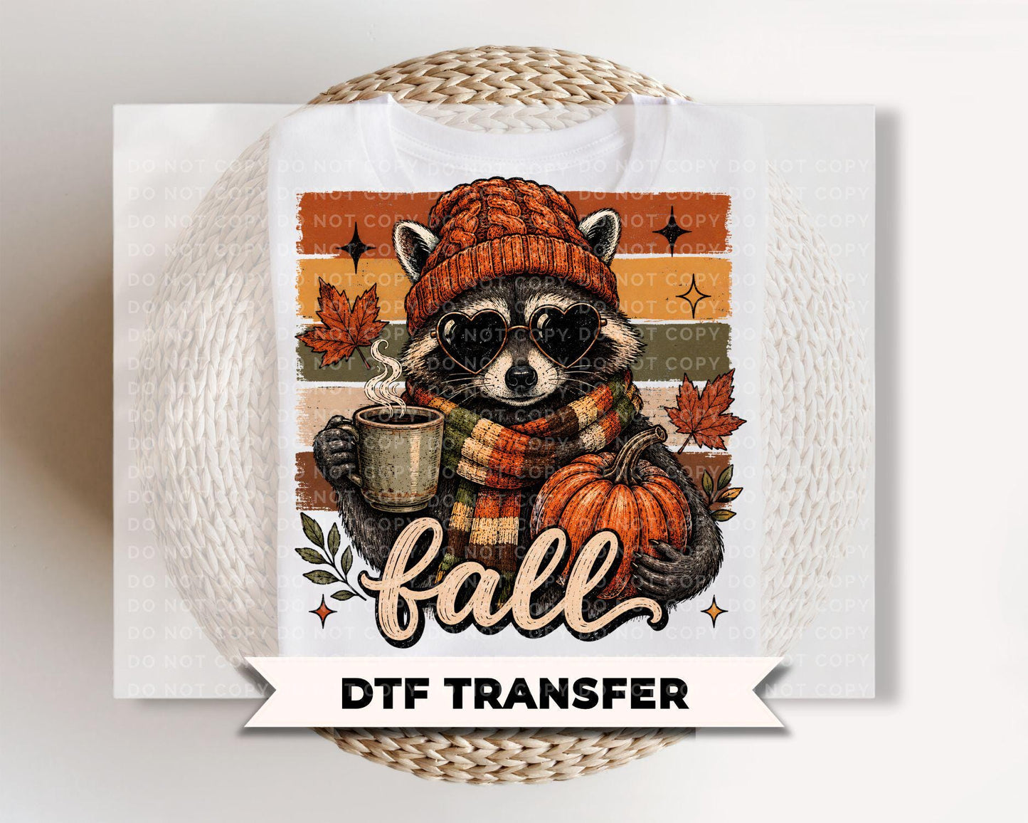 Fall Raccoon DTF Transfers, Ready to Press, Vintage Halloween Print, Fall Shirt Design