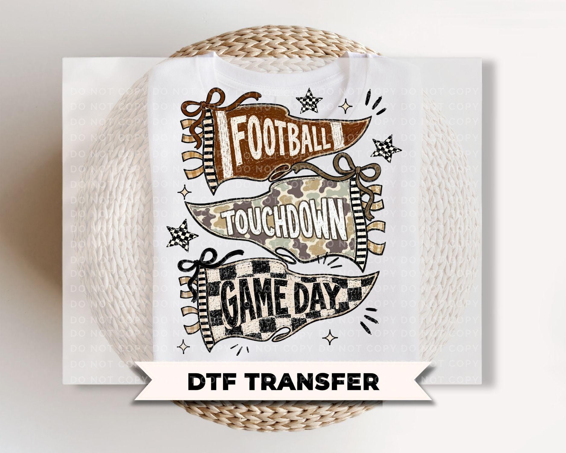 Camo Touchdown Season DTF Transfers, Ready to Press, Game Day, Football Shirt Design