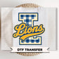 Retro Gingham Lions DTF Transfers, Ready to Press, Game Day, Football School Mascot Shirt Design