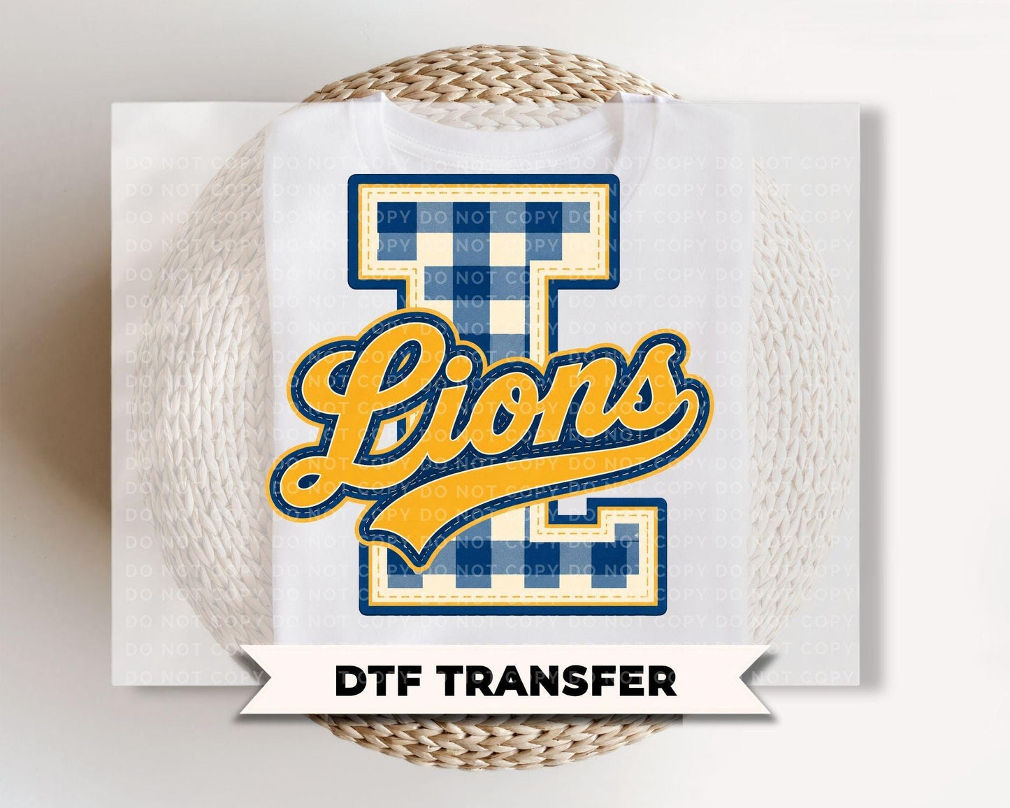 Retro Gingham Lions DTF Transfers, Ready to Press, Game Day, Football School Mascot Shirt Design