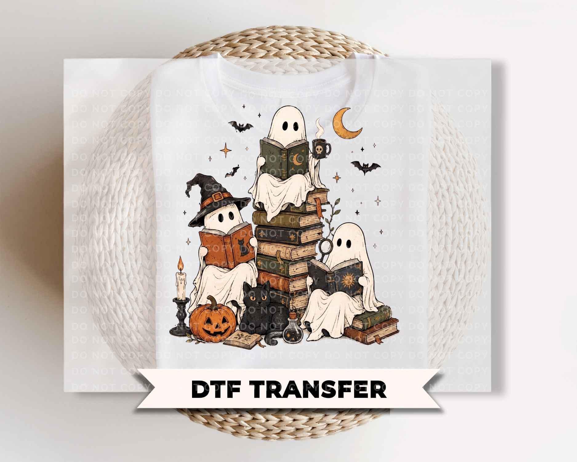 Vintage Reading Ghosts DTF Transfers, Ready to Press, Halloween Book Club Shirt Design