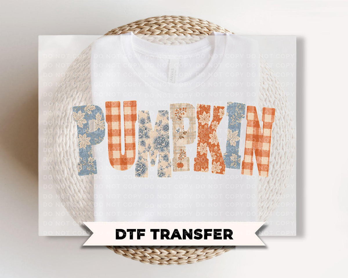 Patchwork Pumpkin Fall DTF Transfers, Ready to Press, Halloween Shirt Design