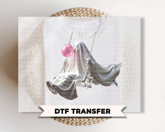 Ghost on Swing Halloween DTF Transfers, Ready to Press Fall Shirt Design