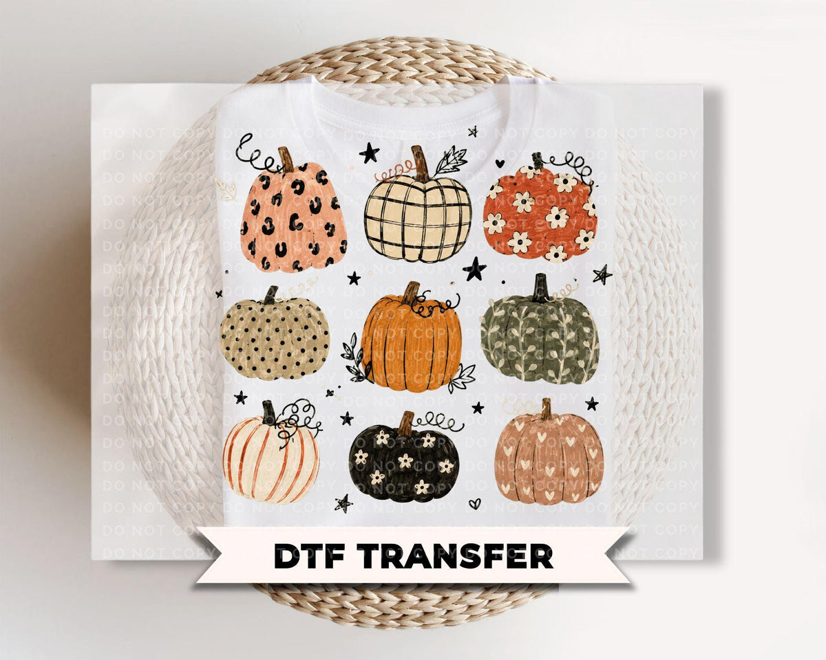 Boho Pumpkins Fall DTF Transfers, Ready to Press, Preppy Halloween Shirt Design