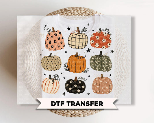 Boho Pumpkins Fall DTF Transfers, Ready to Press, Preppy Halloween Shirt Design