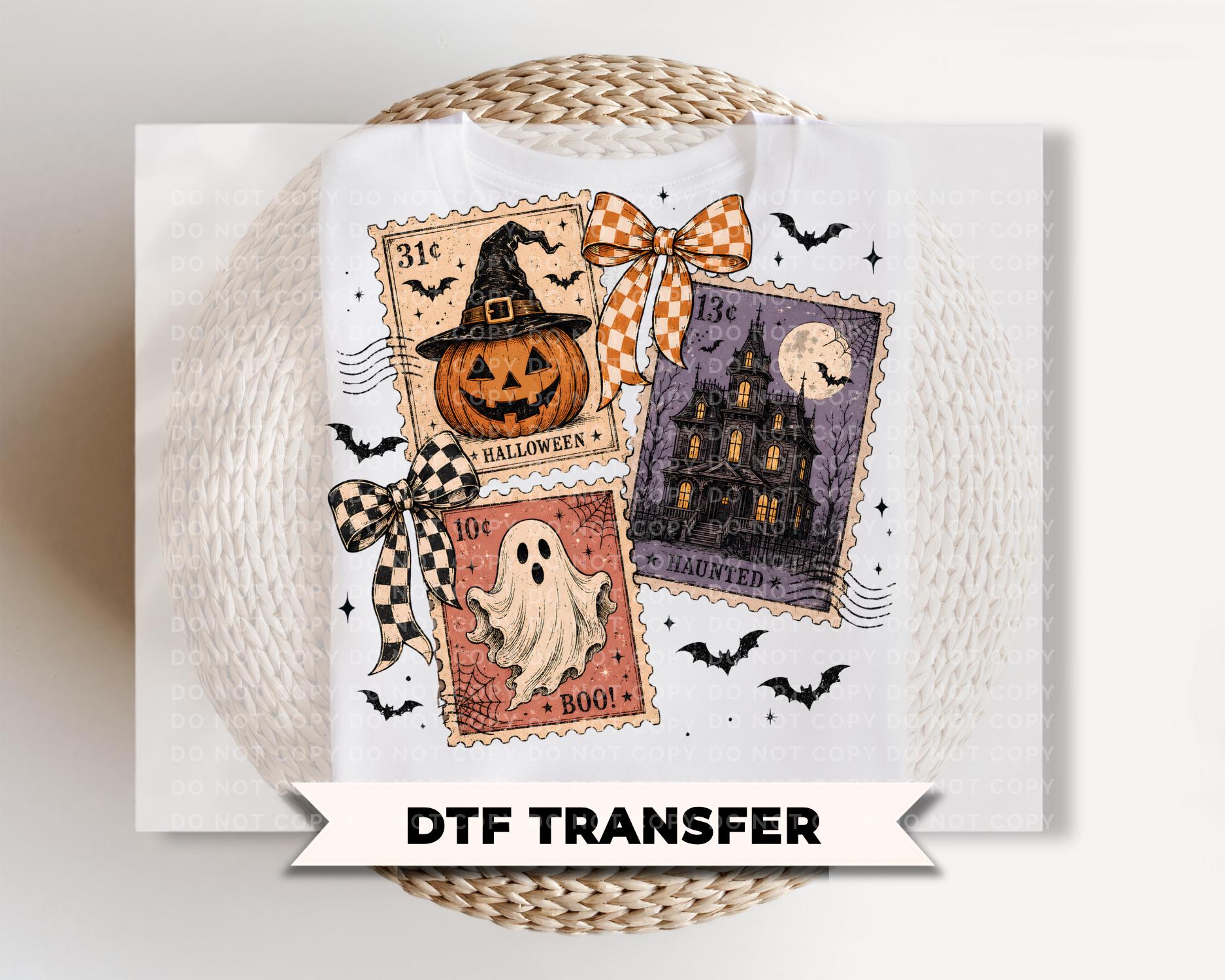 Halloween DTF Transfers, Ready to Press, Retro Pumpkin, Vintage Halloween Print, Vintage Stamp Shirt Design