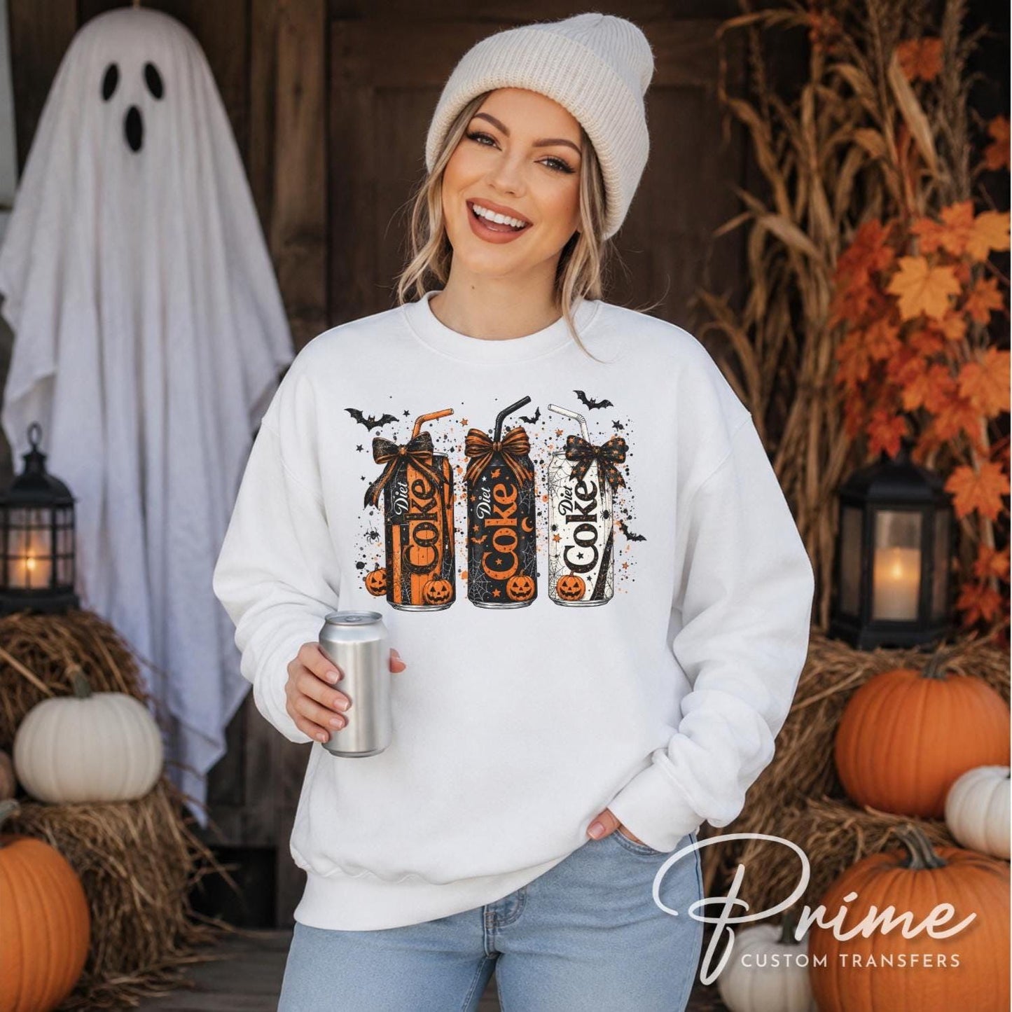 Coquette Halloween Diet Soda Cans DTF Transfer, Ready to Press, Fall Tshirt Design