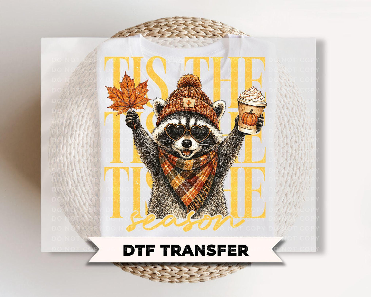 Retro Autumn Raccoon DTF Transfers, Ready to Press, Vintage Halloween Tshirt Design