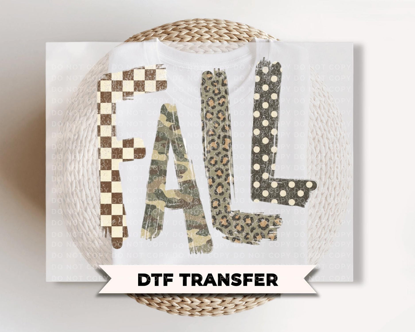 Fall DTF Transfers, Leopard Camo Checkered, Ready to Press Halloween Shirt Design