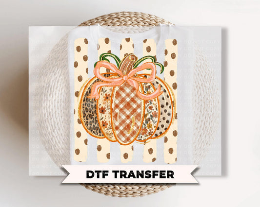 Preppy Fall Striped Pumpkin DTF Transfers, Coquette Floral Halloween, Ready to Press, Fall Shirt Design