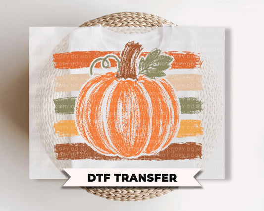 Striped Fall Pumpkin DTF Transfers, Coquette Floral Halloween, Ready to Press, Preppy Fall Shirt Design