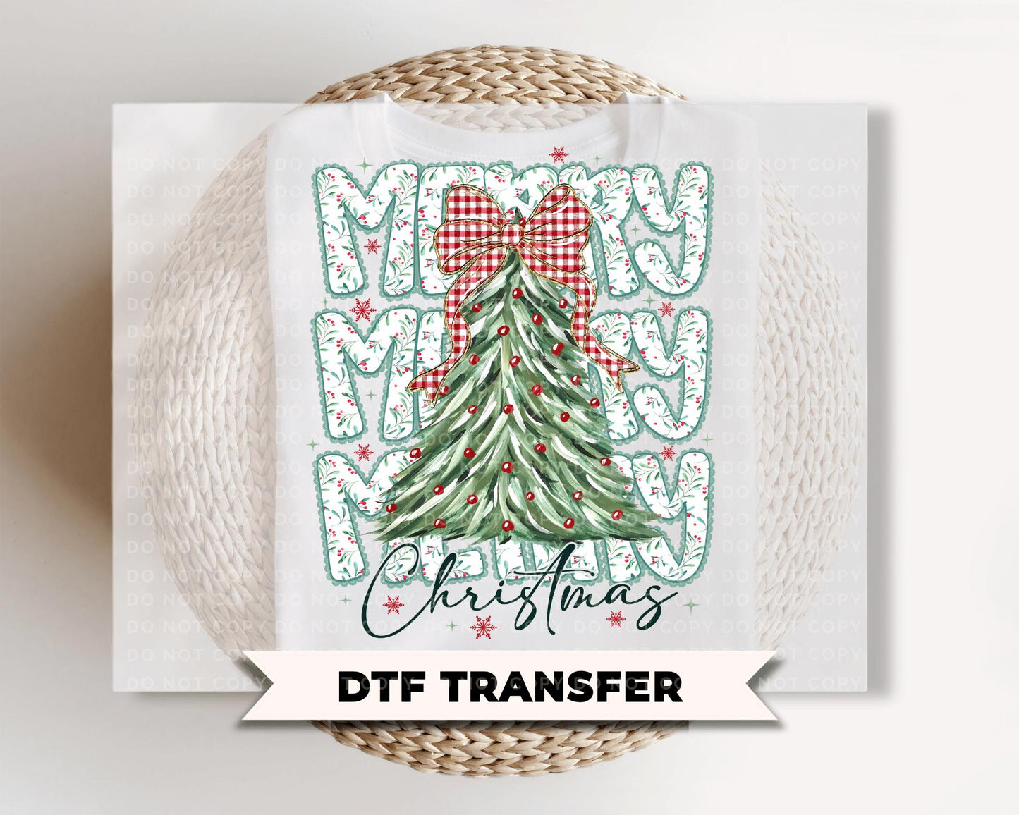 Coquette Floral Merry Christmas DTF Transfers, Ready to Press, Preppy Holiday Shirt Design