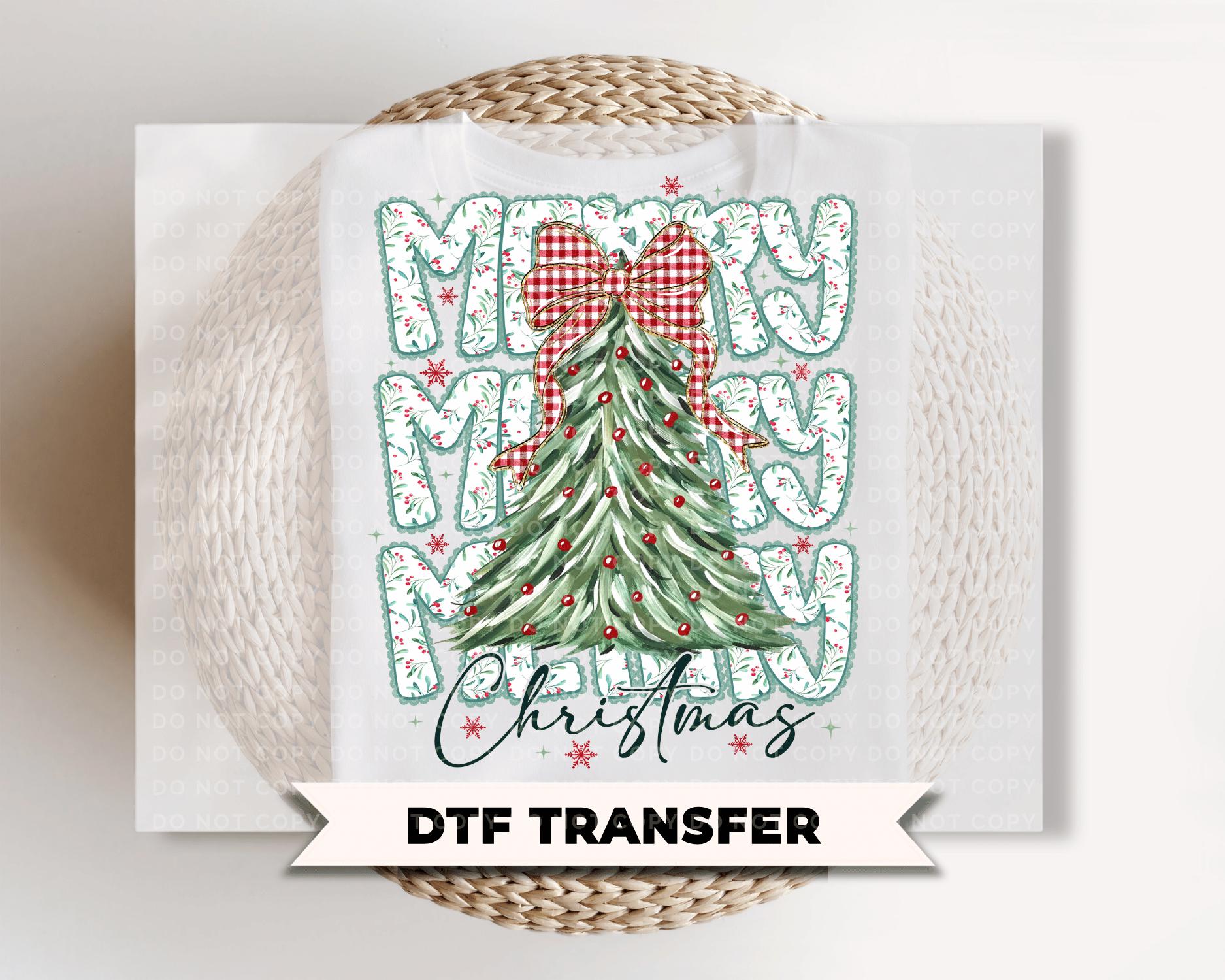 Coquette Floral Merry Christmas DTF Transfers, Ready to Press, Preppy Holiday Shirt Design