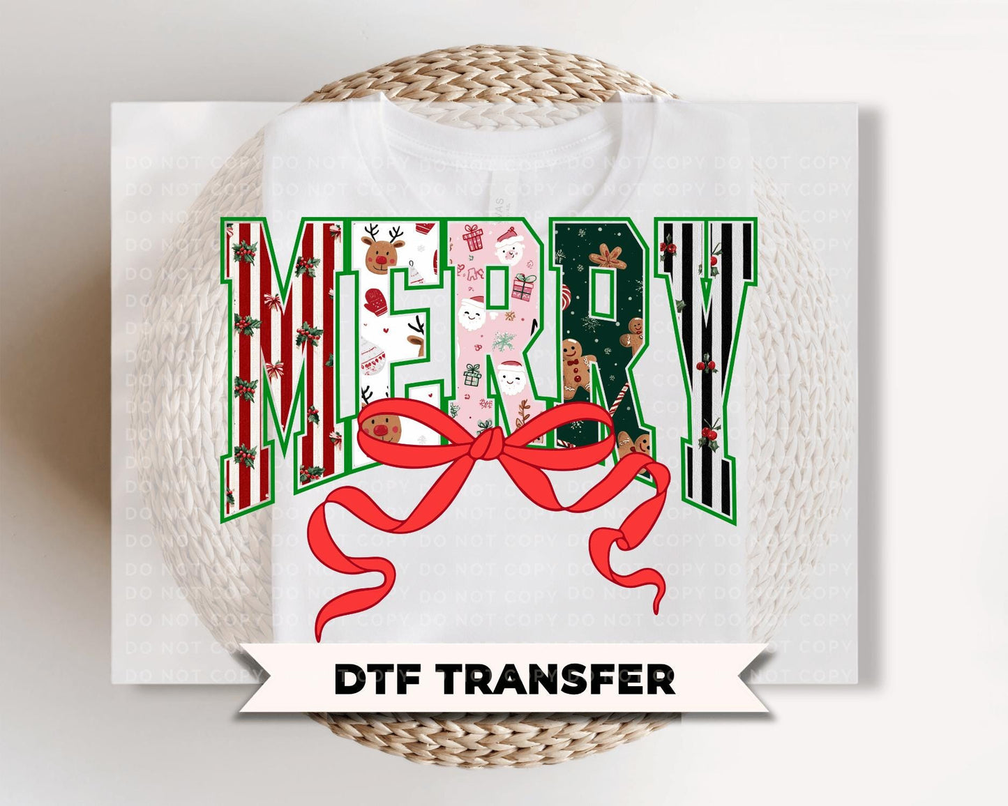Coquette Merry Christmas DTF Transfers, Ready to Press, Preppy Holiday Shirt Design
