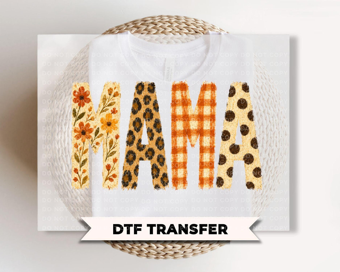 Mama Fall DTF Transfers, Floral Leopard Checkered Boo, Ready to Press, Halloween Shirt Design