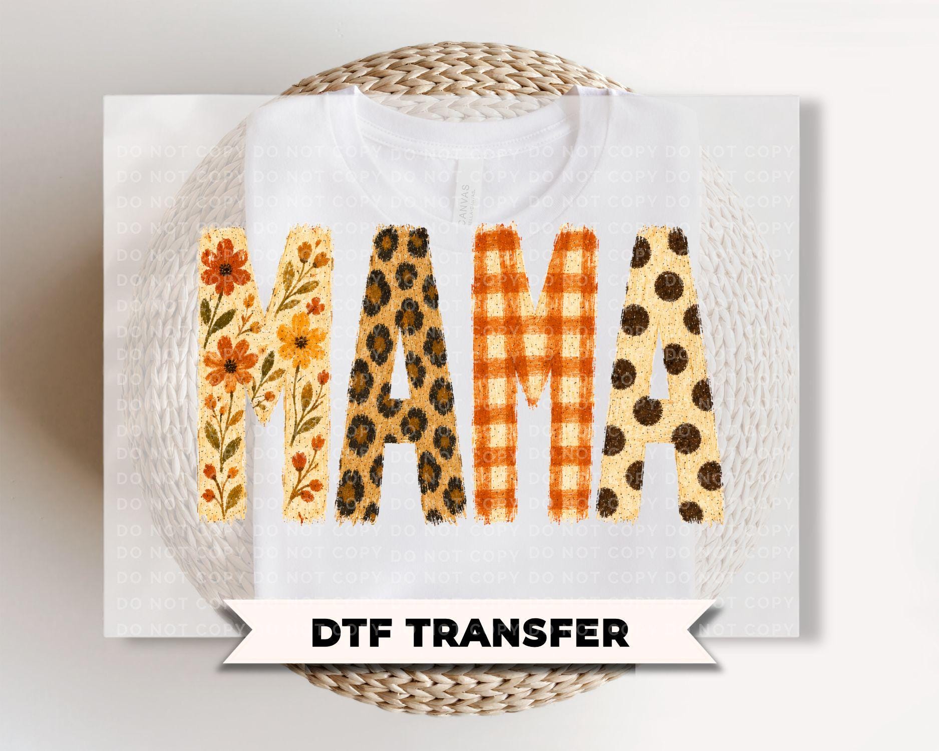 Mama Fall DTF Transfers, Floral Leopard Checkered Boo, Ready to Press, Halloween Shirt Design