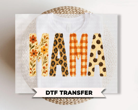 Mama Fall DTF Transfers, Floral Leopard Checkered Boo, Ready to Press, Halloween Shirt Design