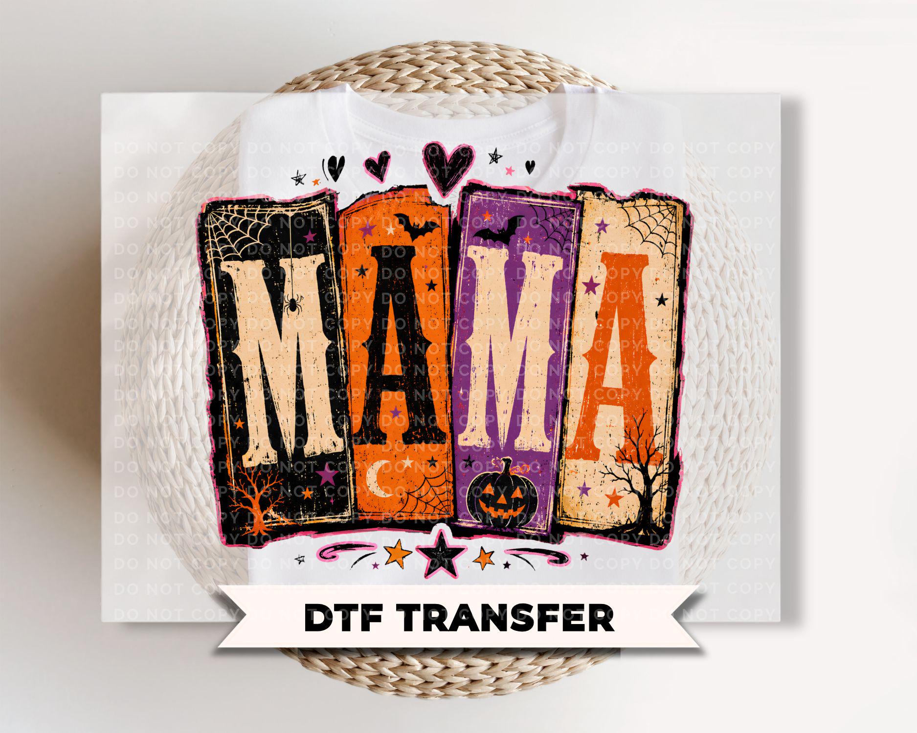 Mama Halloween DTF Transfers, Floral Leopard Checkered Boo, Ready to Press, Fall Shirt Design