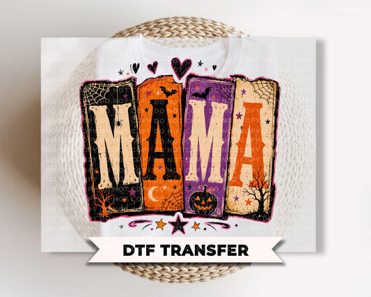 Mama Halloween DTF Transfers, Floral Leopard Checkered Boo, Ready to Press, Fall Shirt Design