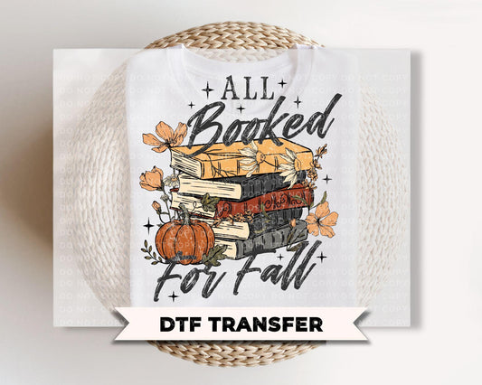 All Booked For Fall DTF Transfers, Ready to Press, Retro Pumpkin, Vintage Halloween Print, Book Lover Halloween Shirt Design