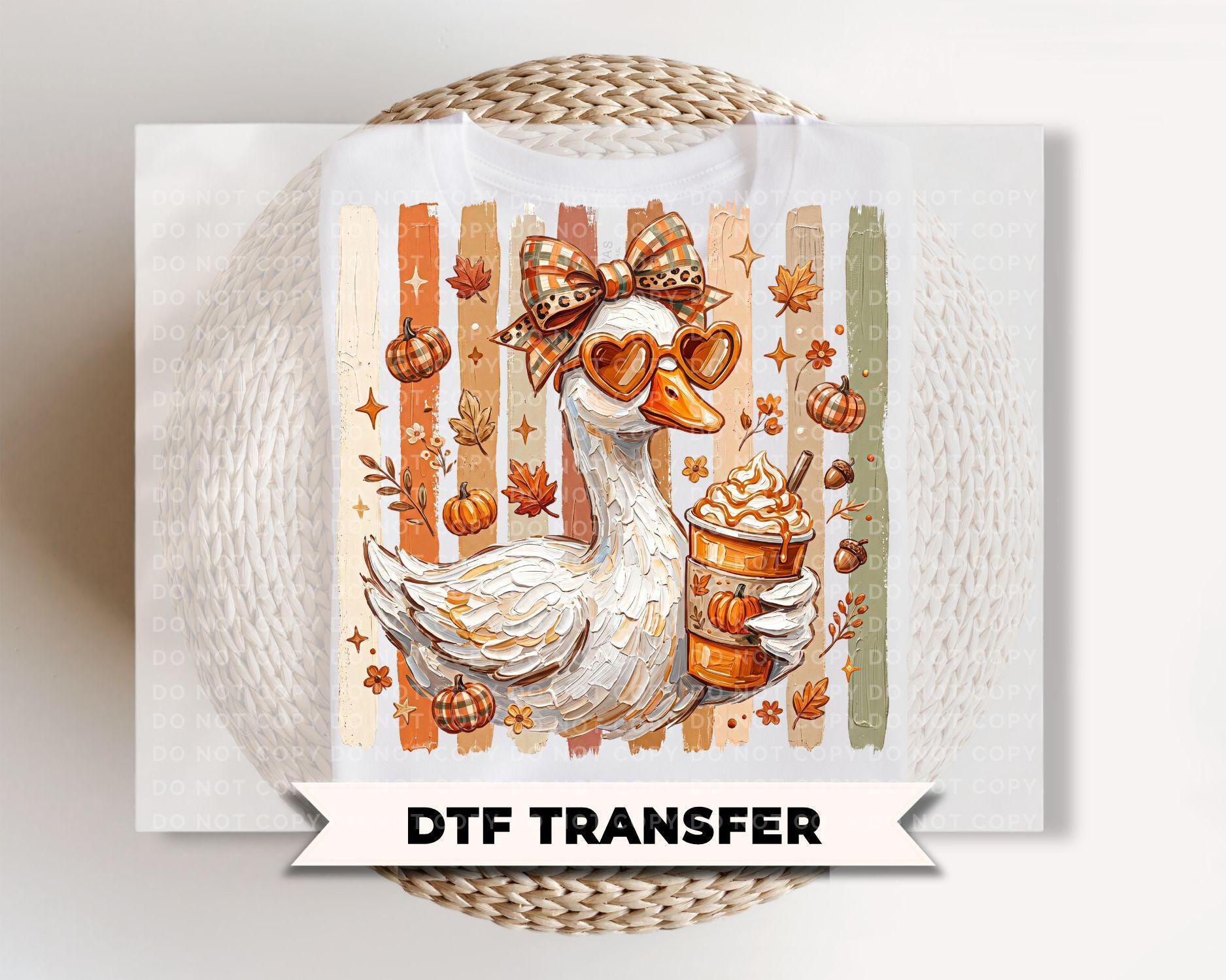Preppy Fall Goose DTF Transfers, Ready to Press, Pumpkin Spice Latte, Halloween Shirt Design