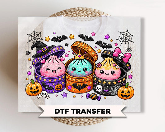 Dumpling Halloween DTF Transfers, Ready to Press, Faux Glitter, Fall Shirt Design