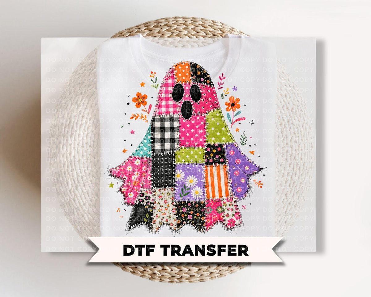 Preppy Patchwork Ghost DTF Transfers, Ready to Press, Halloween Shirt Design