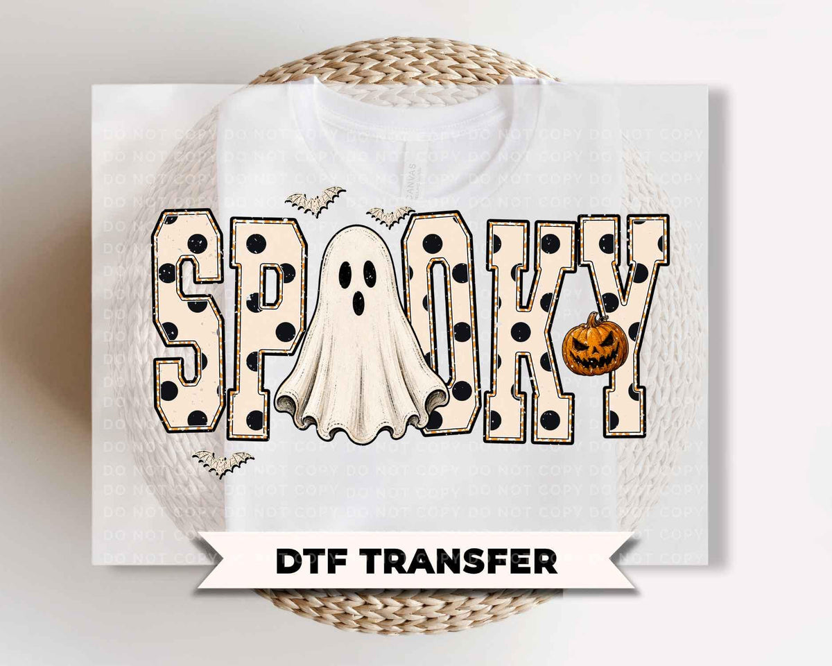 Spooky Ghost DTF Transfers, Ready to Press, Gingham Lace, Polka Dot Ghost Halloween Shirt Design