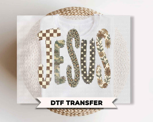 Camo Jesus Fall DTF Transfers, Floral Leopard Checkered Boo, Ready to Press, Trendy Christian Autumn Shirt Design