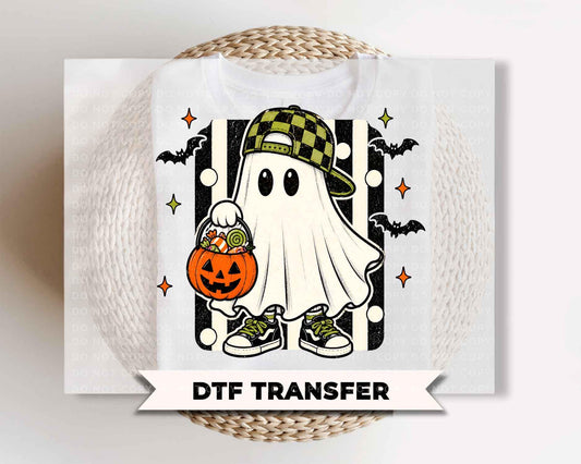 Boy Ghost Halloween DTF Transfers, Ready to Press, Spooky Ghost with Balloon Shirt Design