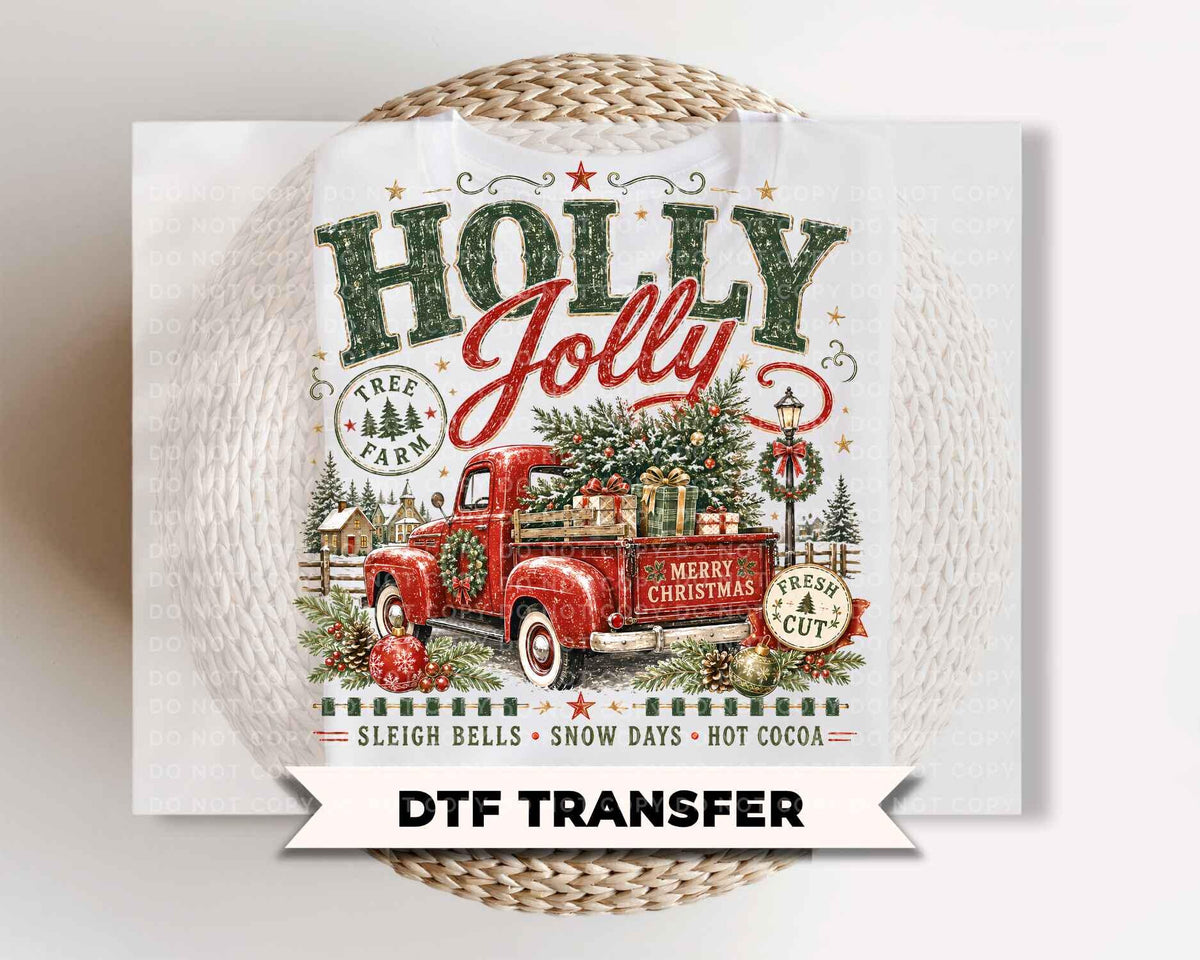 Country Christmas DTF Transfers, Ready to Press, Holly Jolly Truck Shirt Design