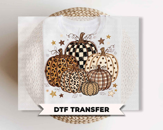 Preppy Pumpkins DTF Transfer, Ready to Press, Leopard Print Polka Dot, Trendy Fall Tshirt Design