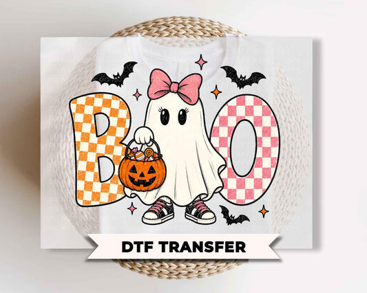 Girl Ghost Halloween DTF Transfers, Ready to Press, Kids Halloween Ghost Shirt Design