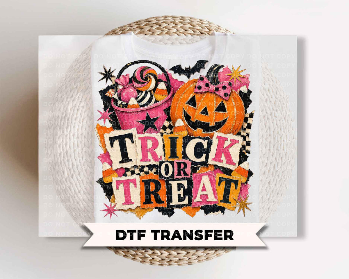 Trick or Treat Halloween DTF Transfers, Ready to Press, Brushstroke Kid's Shirt Design