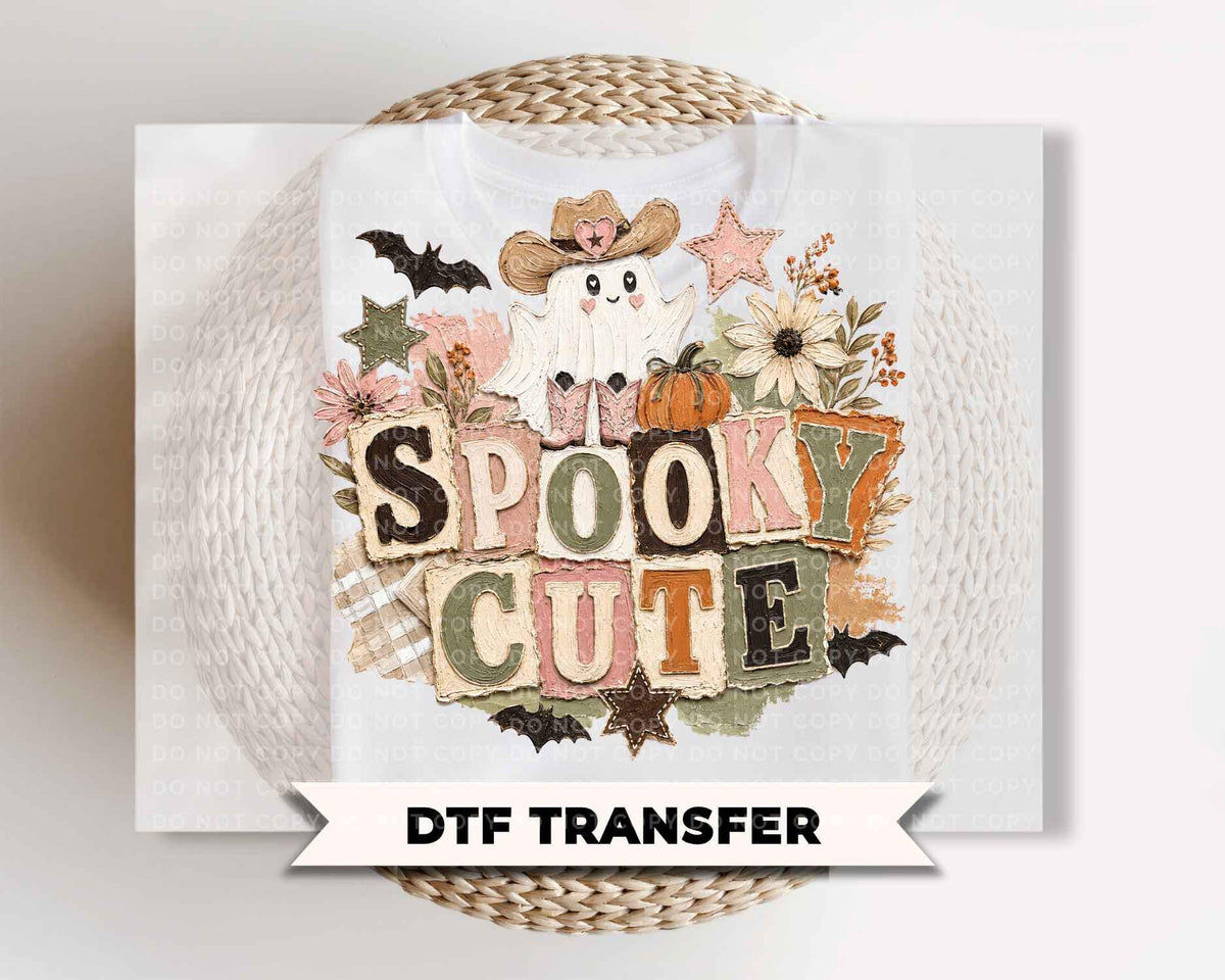 Girls Halloween DTF Transfers, Ready to Press, Brushstroke Spooky Cute Shirt Design