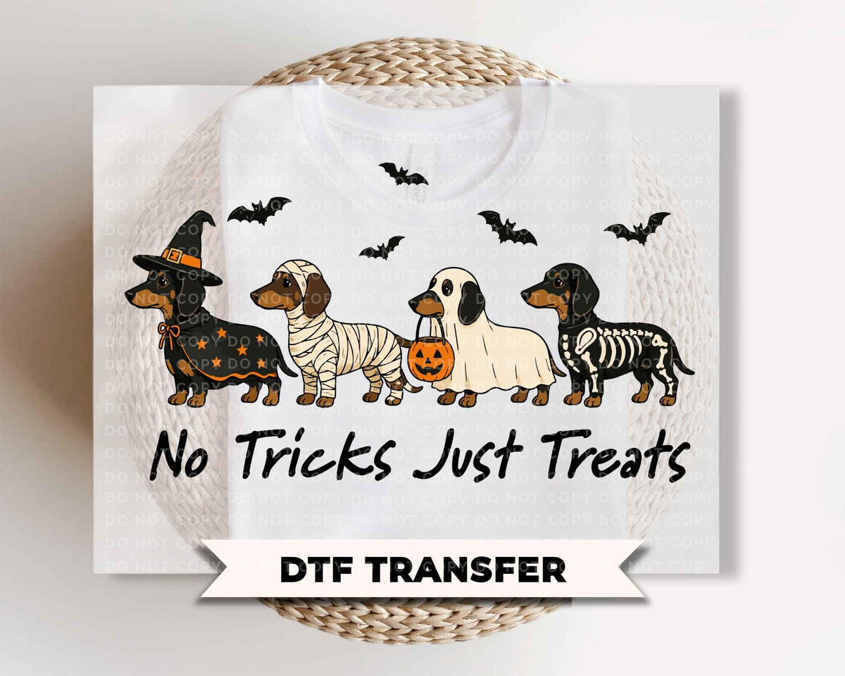Dog Halloween DTF Transfers, Ready to Press, No Tricks Just Treats, Fall Dog Lover Shirt Design