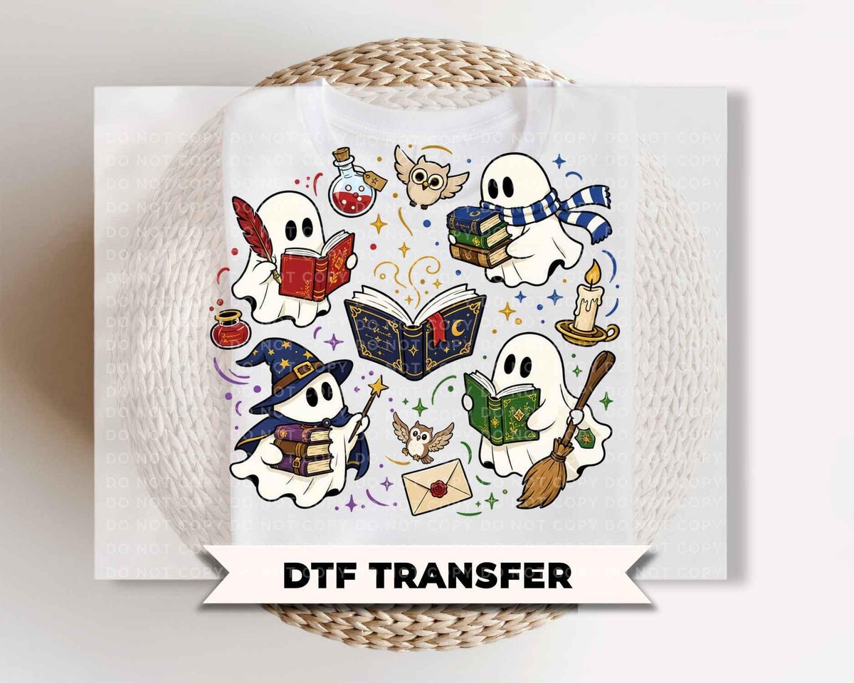 Vintage Reading Ghosts DTF Transfers, Ready to Press, Halloween Book Club Shirt Design