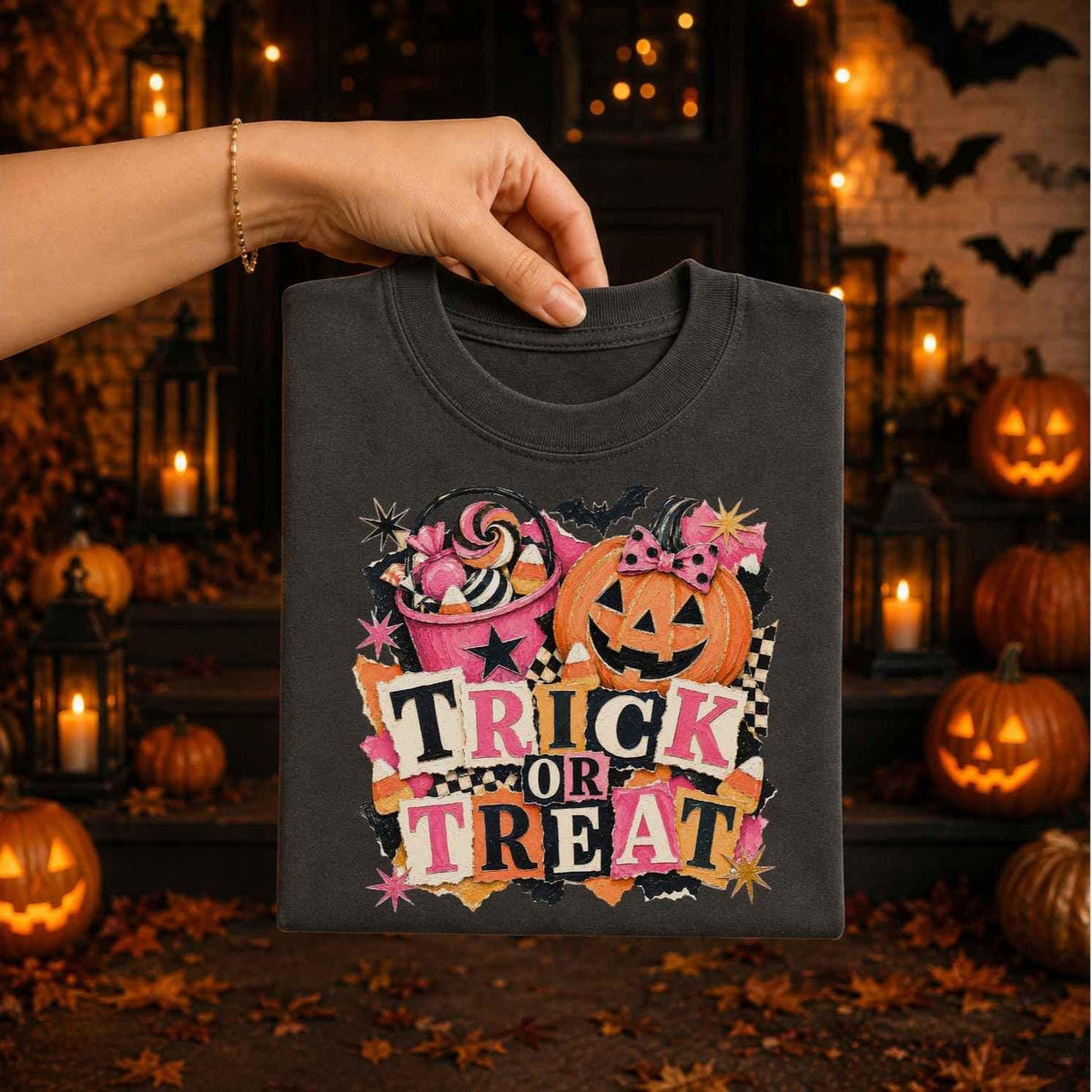 Trick or Treat Halloween DTF Transfers, Ready to Press, Brushstroke Kid's Shirt Design