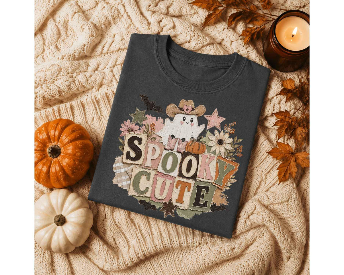 Girls Halloween DTF Transfers, Ready to Press, Brushstroke Spooky Cute Shirt Design