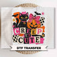 Girls Halloween DTF Transfers, Ready to Press, Creep it Cute, Black Cat Shirt Design