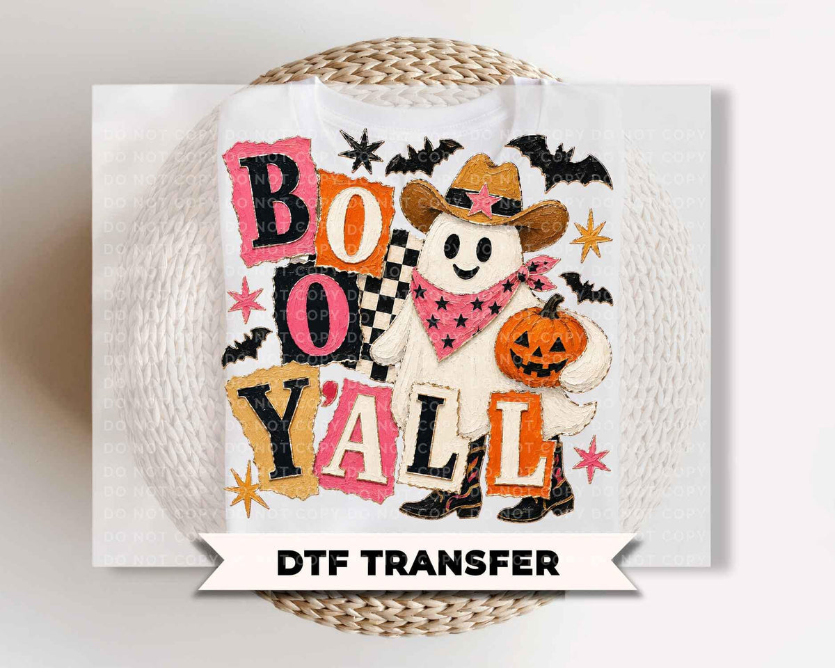 Western Halloween DTF Transfers, Ready to Press, Brushstroke Boo Ya'll Shirt Design