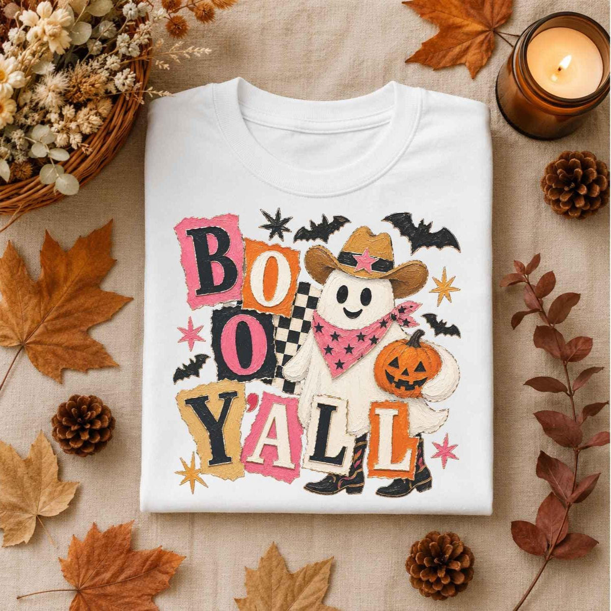 Western Halloween DTF Transfers, Ready to Press, Brushstroke Boo Ya'll Shirt Design